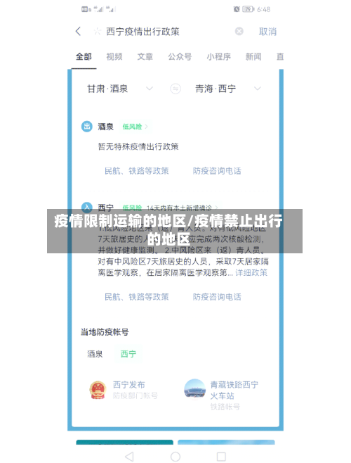 疫情限制运输的地区/疫情禁止出行的地区